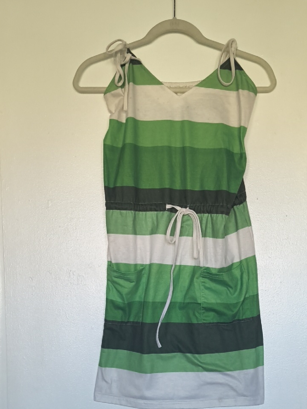 Women's Green Striped Tie-Shoulder One-Piece Dress Small But Can Fit large